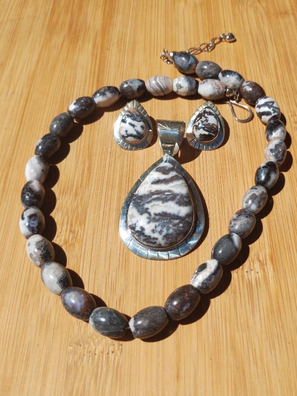 Jay King DTR zebra Jasper necklace pendant earrings 925 Sterling Silver - Picture 4 of 8